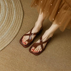 Leather Cross Open-Toe Sandals for Women | Lumive