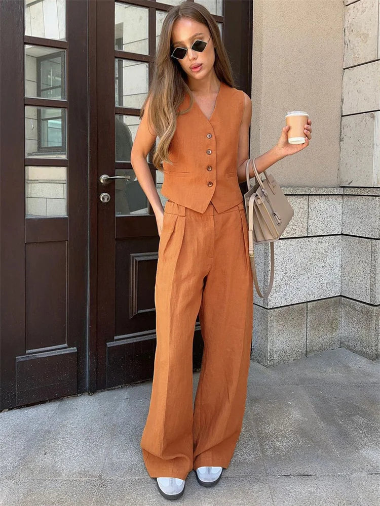 Linen Wide-Leg Trouser Set for Women | Nyara