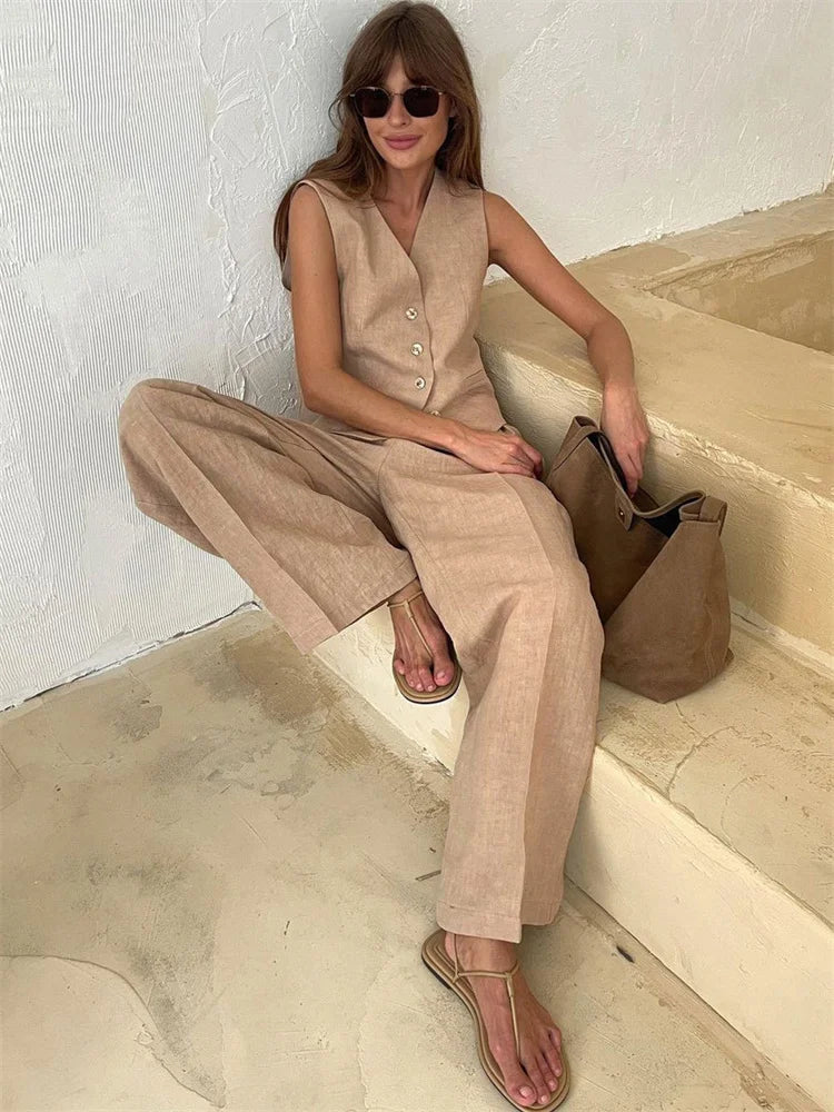 Linen Wide-Leg Trouser Set for Women | Nyara