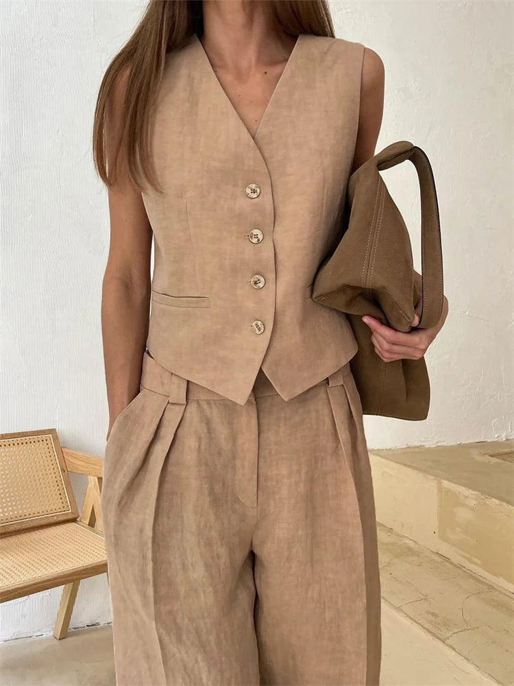 Linen Wide-Leg Trouser Set for Women | Nyara