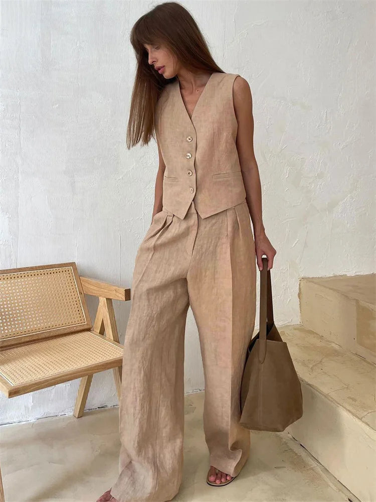 Linen Wide-Leg Trouser Set for Women | Nyara
