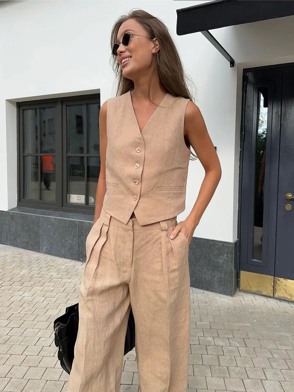 Linen Wide-Leg Trouser Set for Women | Nyara