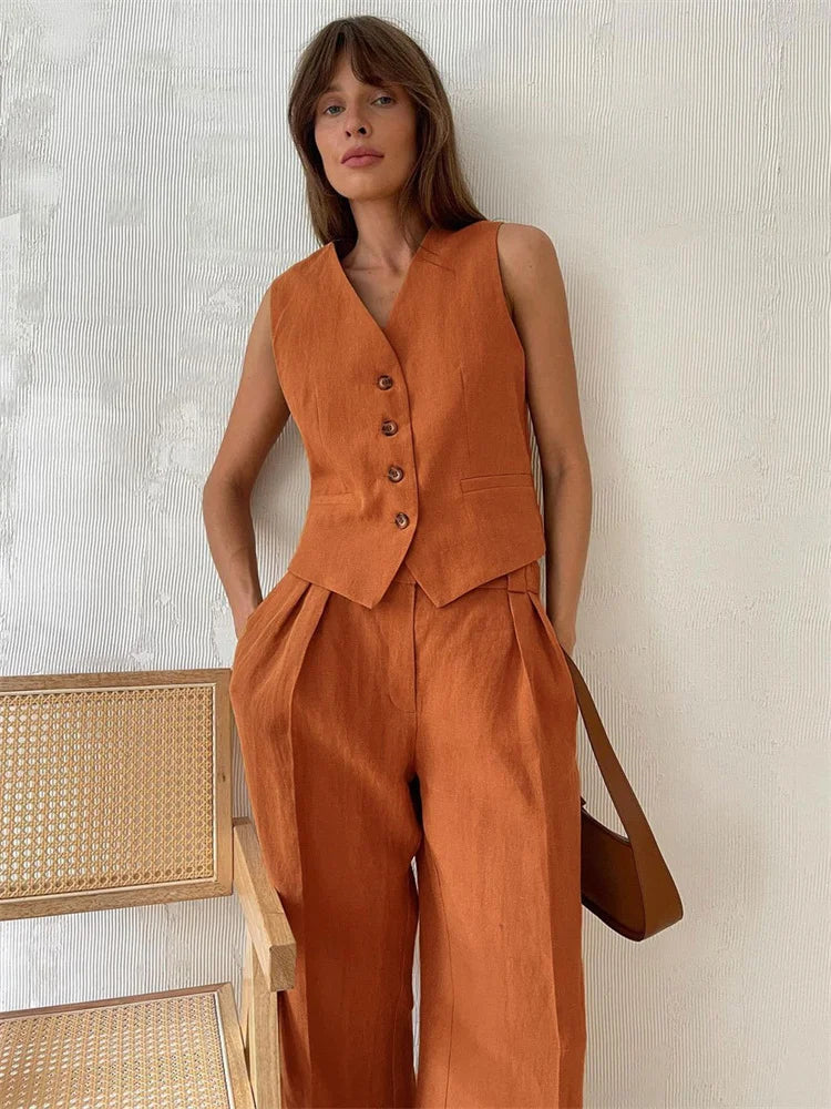 Linen Wide-Leg Trouser Set for Women | Nyara