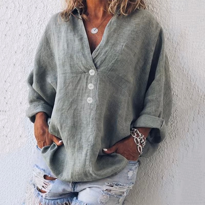 Oversized Asymmetric Button-Up Shirt for Women | Valentina