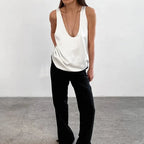 Plunging U-Neck Satin Tank Top for Women | Alessia