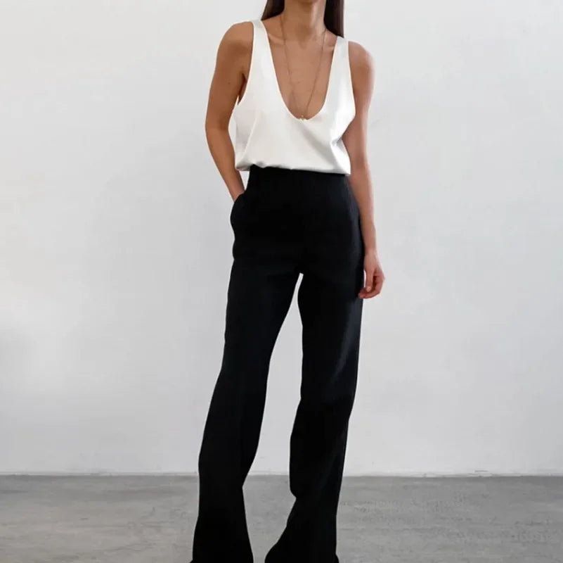 Plunging U-Neck Satin Tank Top for Women | Alessia