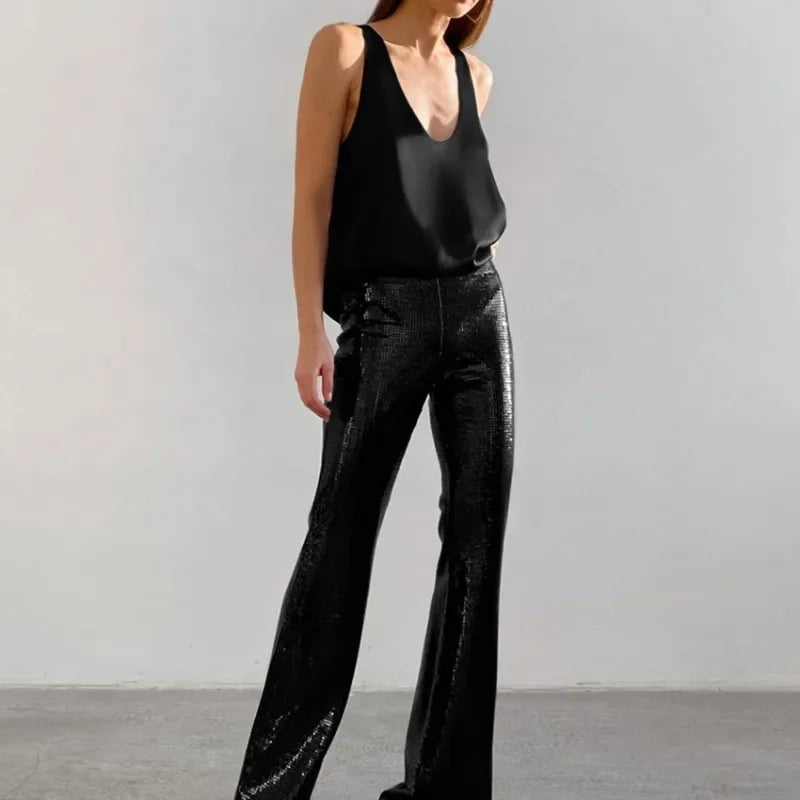 Plunging U-Neck Satin Tank Top for Women | Alessia
