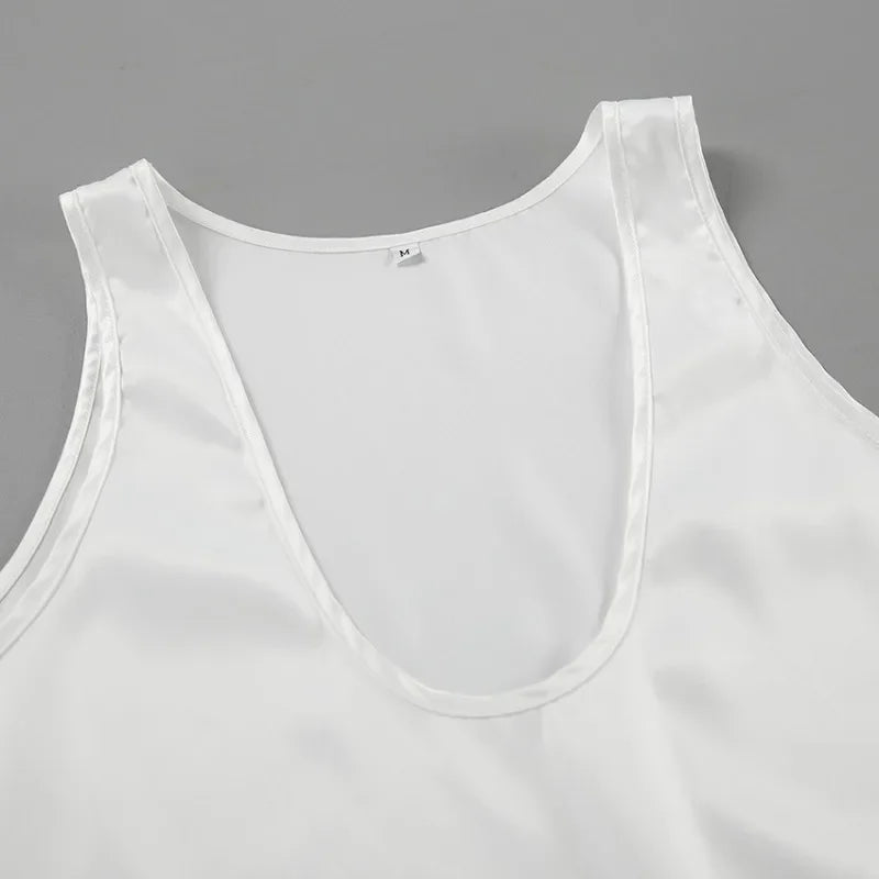 Plunging U-Neck Satin Tank Top for Women | Alessia