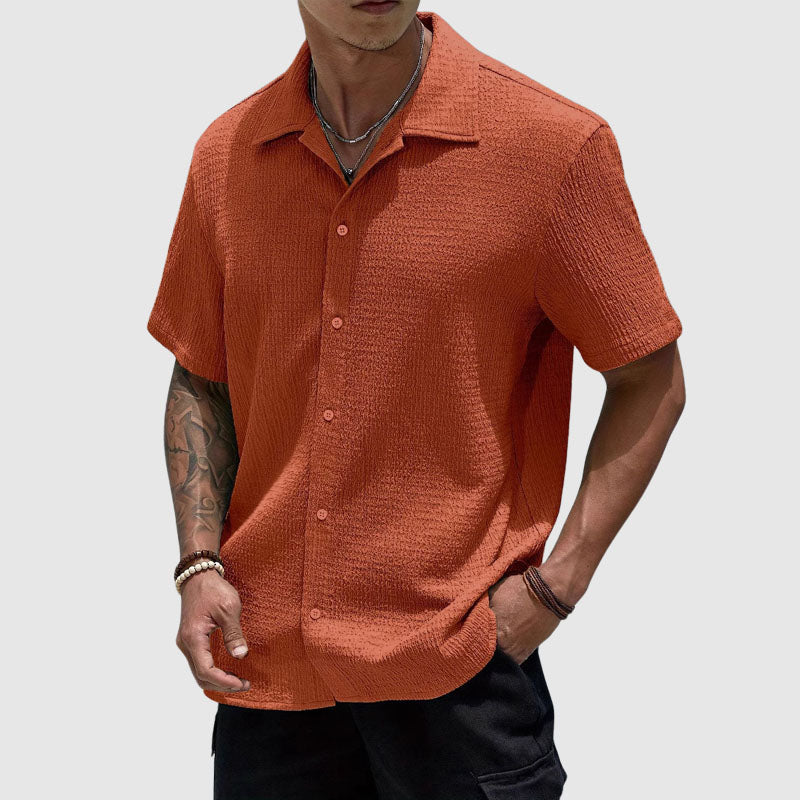 Relaxed Fit Textured Button-Front Shirt for Men | Lorenzo