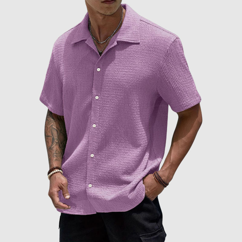 Relaxed Fit Textured Button-Front Shirt for Men | Lorenzo