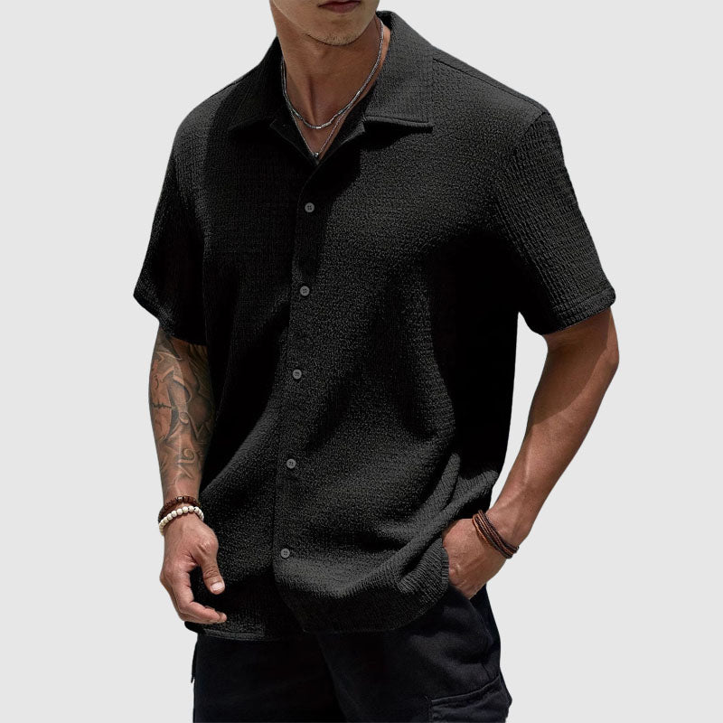 Relaxed Fit Textured Button-Front Shirt for Men | Lorenzo