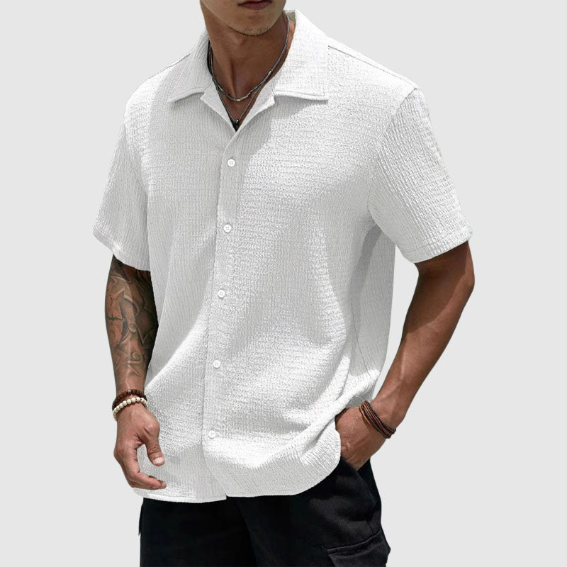 Relaxed Fit Textured Button-Front Shirt for Men | Lorenzo