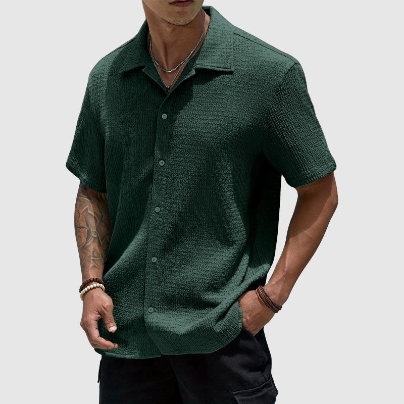 Relaxed Fit Textured Button-Front Shirt for Men | Lorenzo