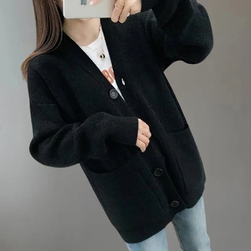 Relaxed V-Neck Button-Up Cardigan for Women | Amor