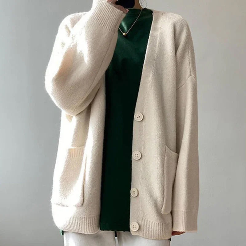 Relaxed V-Neck Button-Up Cardigan for Women | Amor