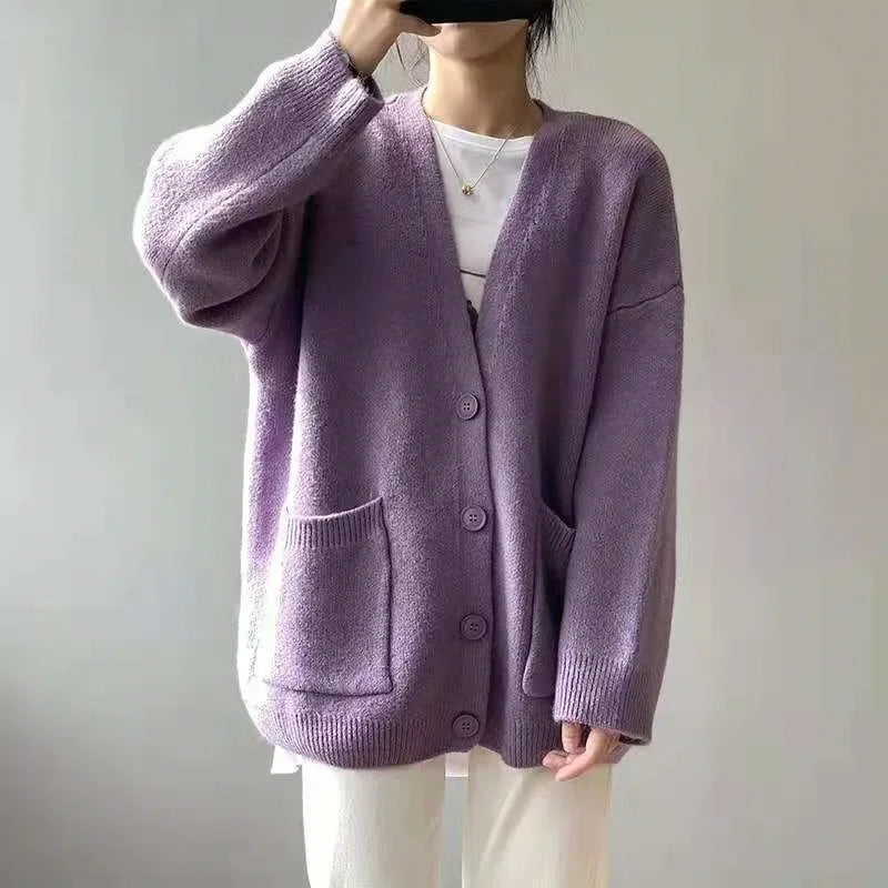 Relaxed V-Neck Button-Up Cardigan for Women | Amor