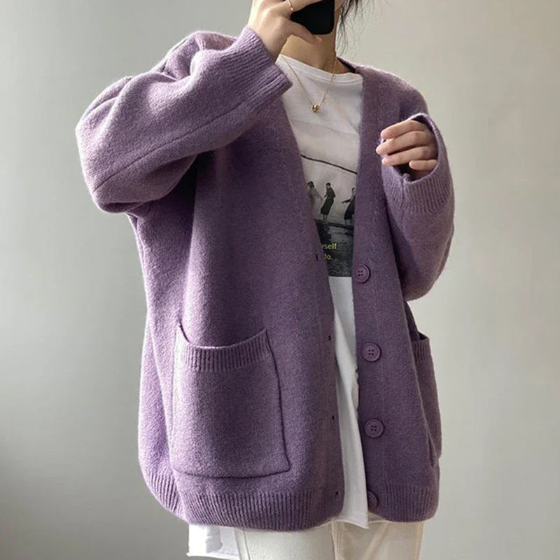 Relaxed V-Neck Button-Up Cardigan for Women | Amor