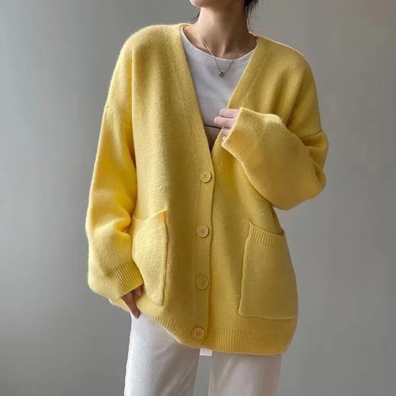 Relaxed V-Neck Button-Up Cardigan for Women | Amor