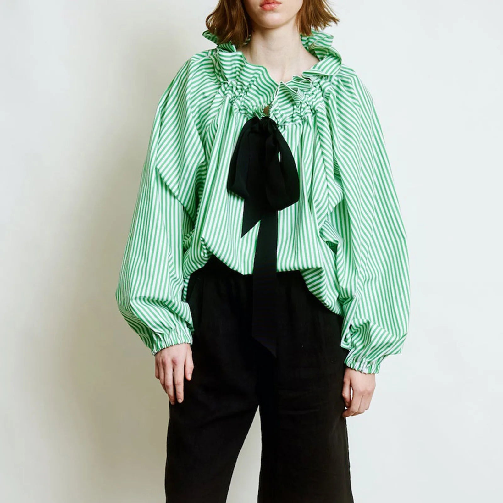 Ruffle Collar Blouse with Bow Tie for Women | Nyxra