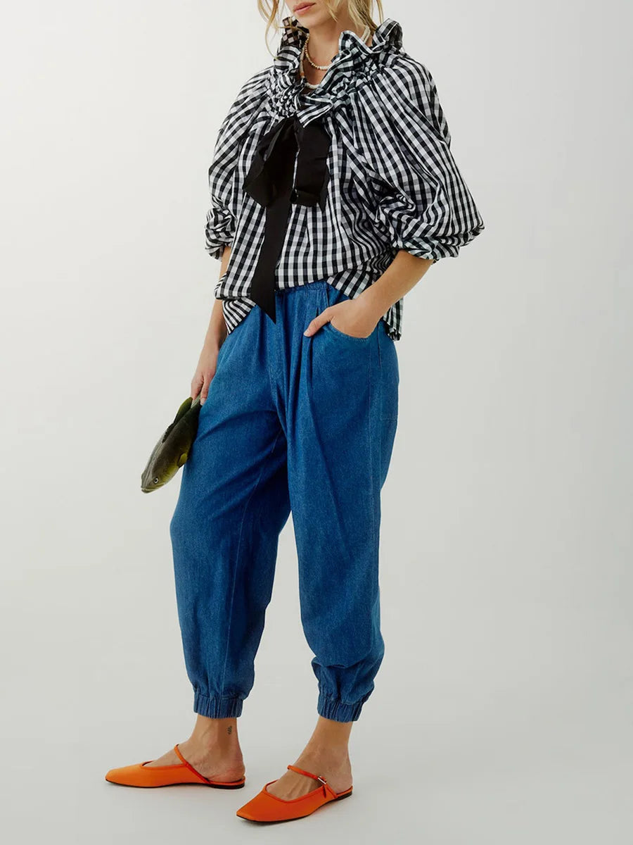 Ruffle Collar Blouse with Bow Tie for Women | Nyxra