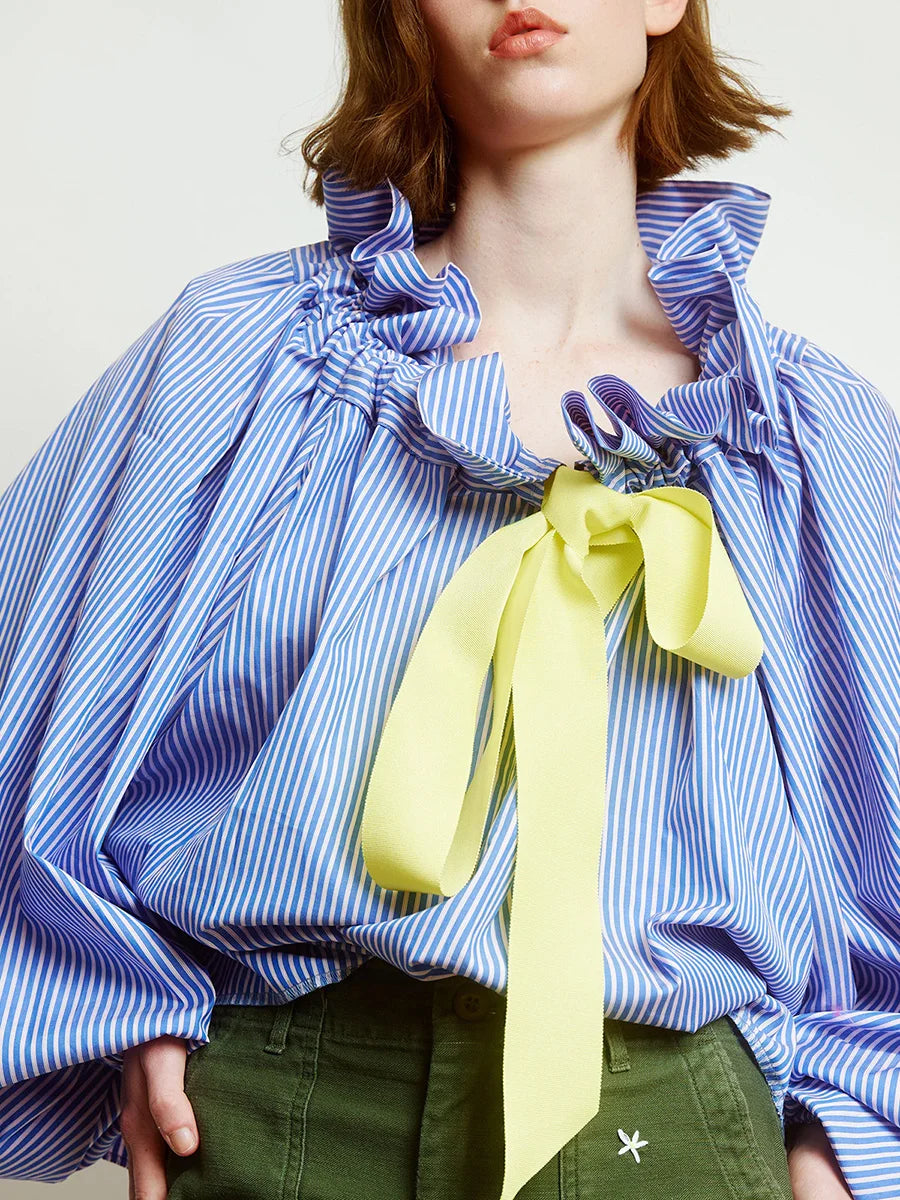 Ruffle Collar Blouse with Bow Tie for Women | Nyxra