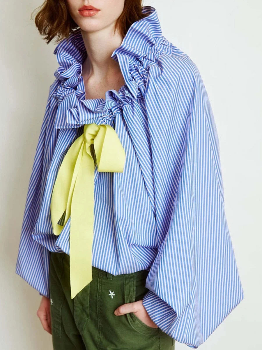 Ruffle Collar Blouse with Bow Tie for Women | Nyxra