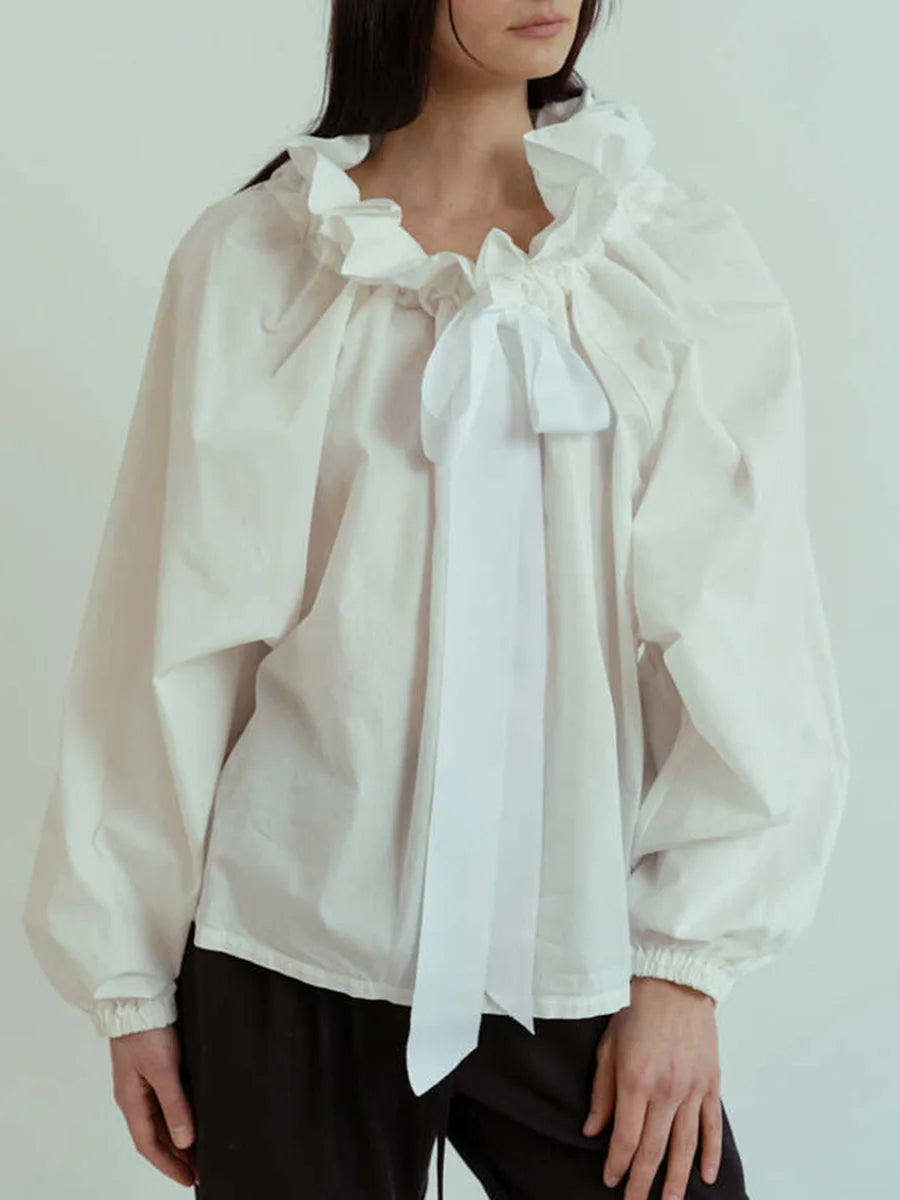 Ruffle Collar Blouse with Bow Tie for Women | Nyxra