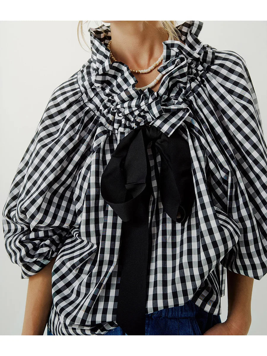Ruffle Collar Blouse with Bow Tie for Women | Nyxra