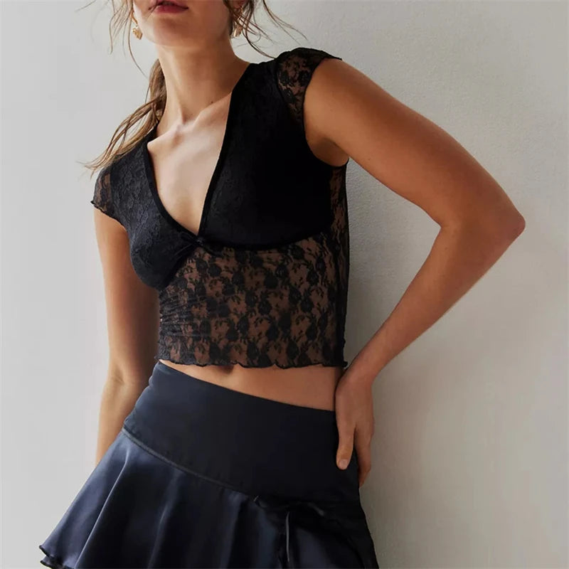 See-Through Lace Crop Top for Women | Zivara