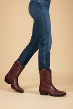 Burgundy Western Ankle Boots – Lifestyle Studio Photography